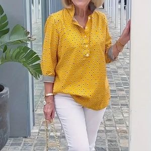 Print button front blouse,versatile 3/4 long sleeve Size M 6